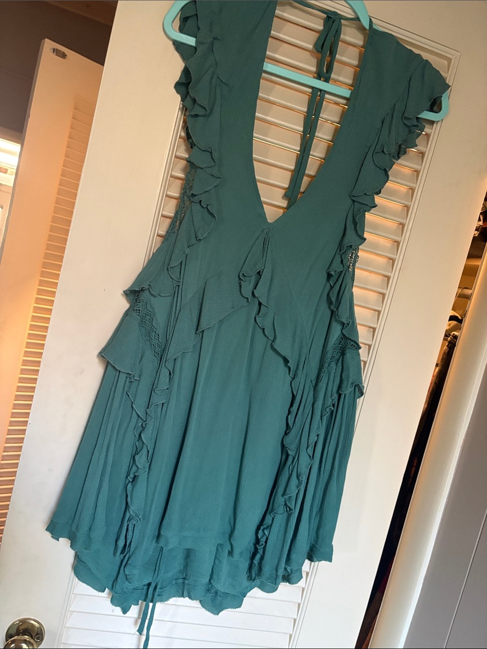 Free People Teal Green V-Neck Ruffled Maxi Dress - Picture 2 of 5